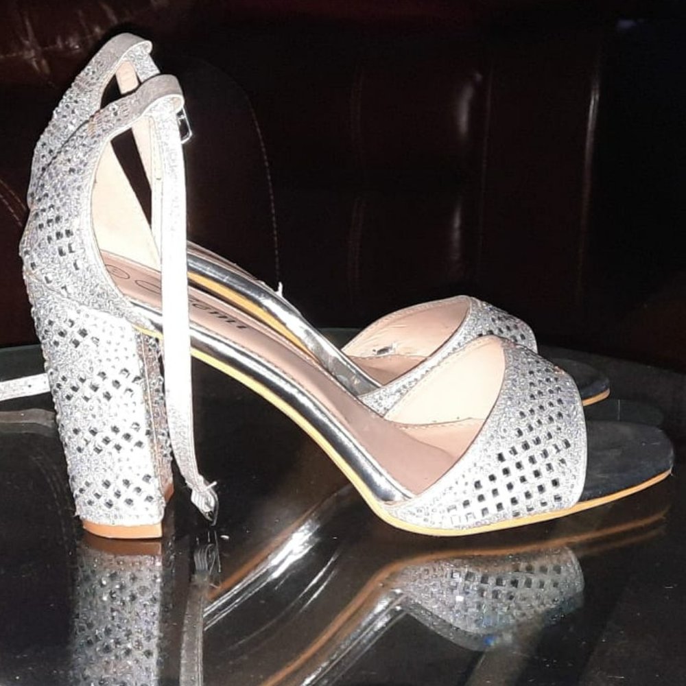 high heel silver sandals